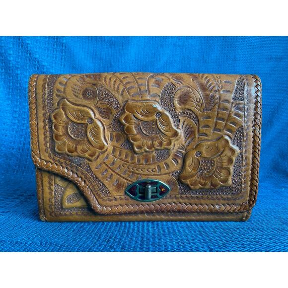 Vintage Handbags - Vintage leather purse reversible hand tooled